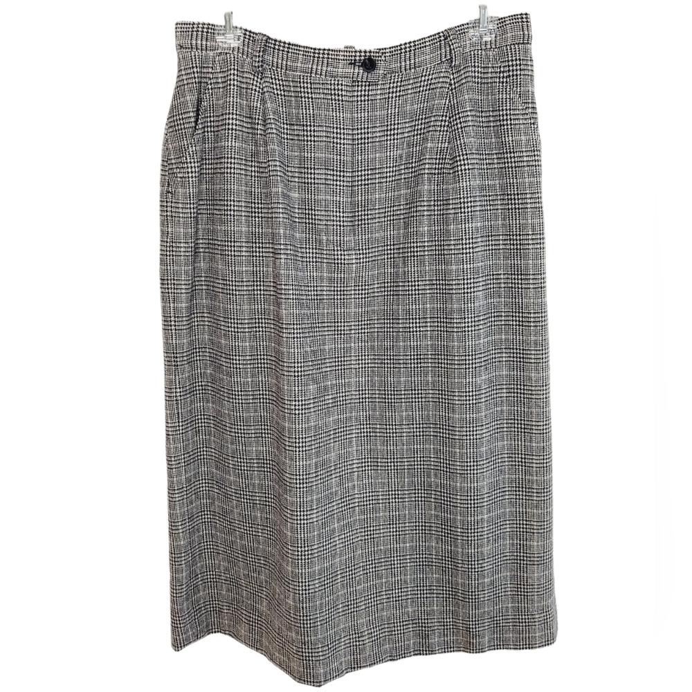 Pendleton 100% Wool Skirt Plaid Gray Black Vintage 12 Lined Pockets Made in USA